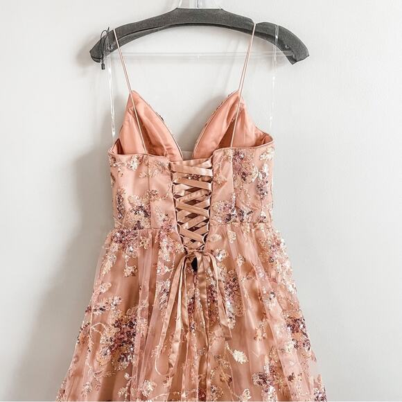 Cinderella Divine | Dusty Rose Pink Sleeveless Deep-V Formal Sequin Sparkle Gown - Picture 3 of 11